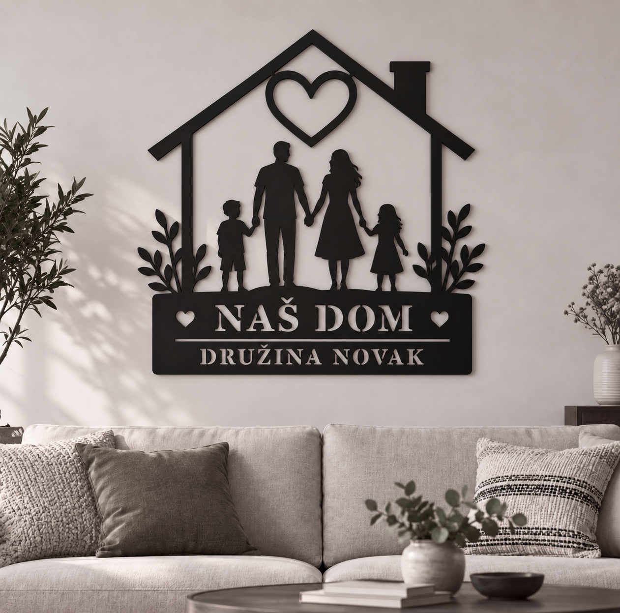 Lesena stenska dekoracija - družinska hiška
